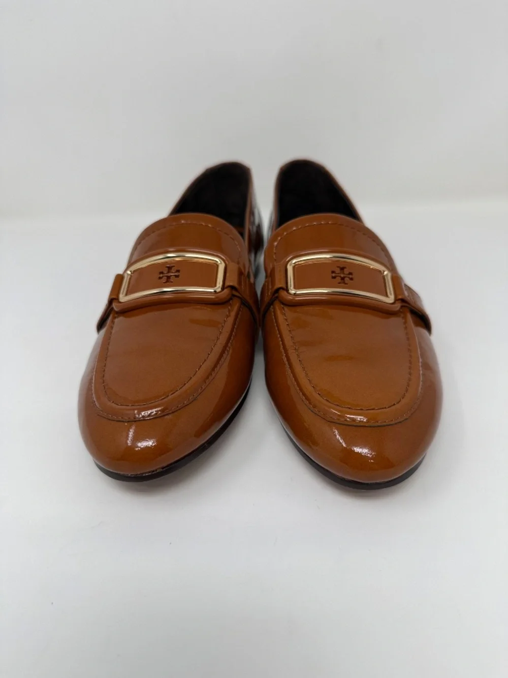New Tory Burch Georgia Patent Leather Loafer Tan Cuoio Sz 7